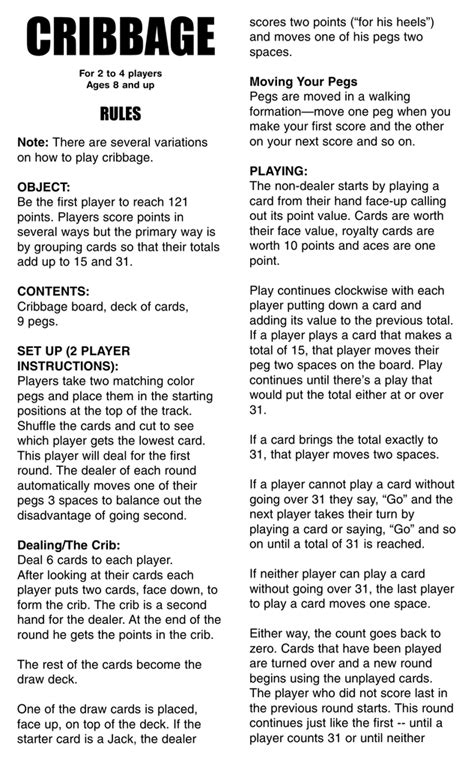 Cribbage Rules For Beginners Printable